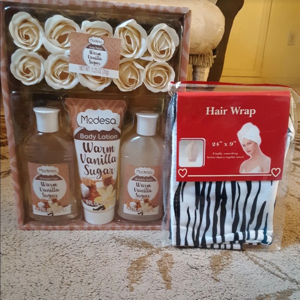Modesa warm vanilla sugar bath set with hair wrap